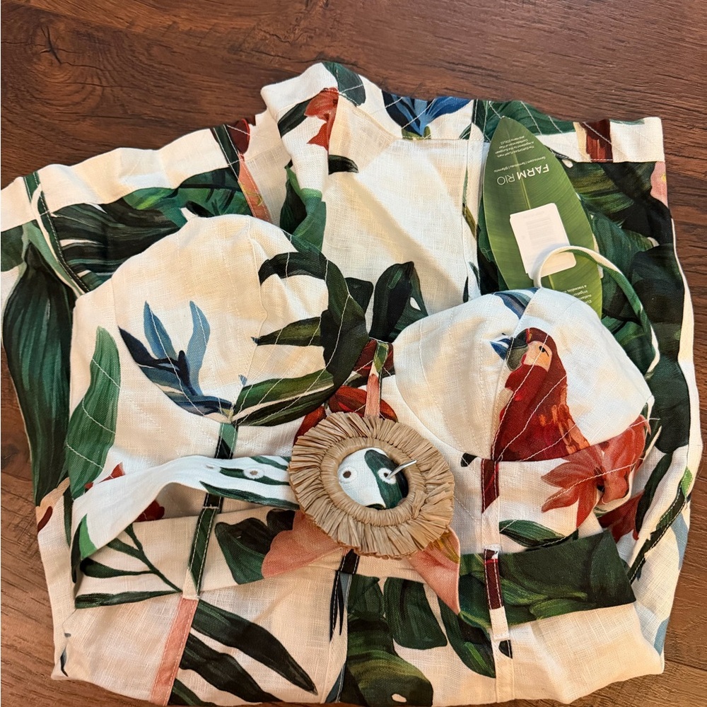 Farm Rio Midnight Macaw Fiesta Off-White Sleeveless Flower Mini Dress - Picture 12 of 14